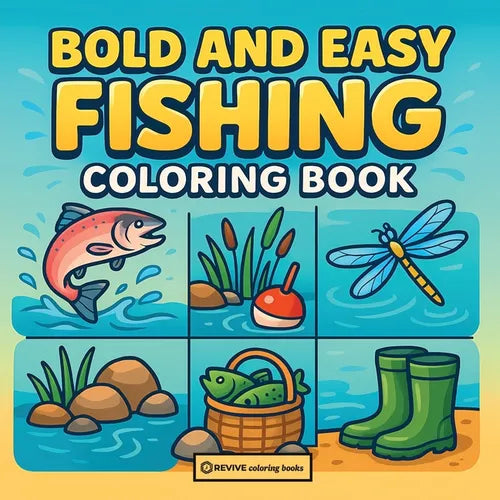 Bold & Easy Fishing Coloring Book: Fun & Relaxing Stress Relief Coloring
