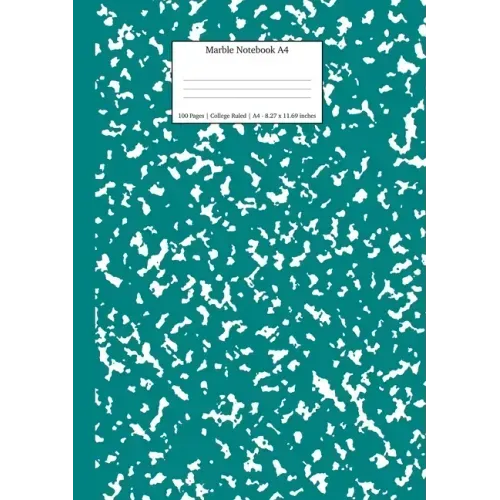 Marble Notebook A4: Teal Marble College Ruled Journal