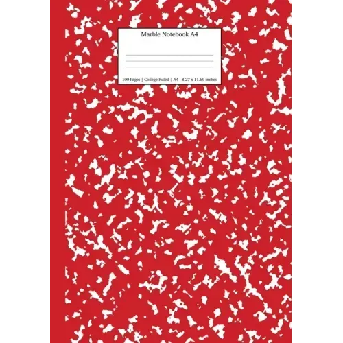 Marble Notebook A4: Red Marble College Ruled Journal