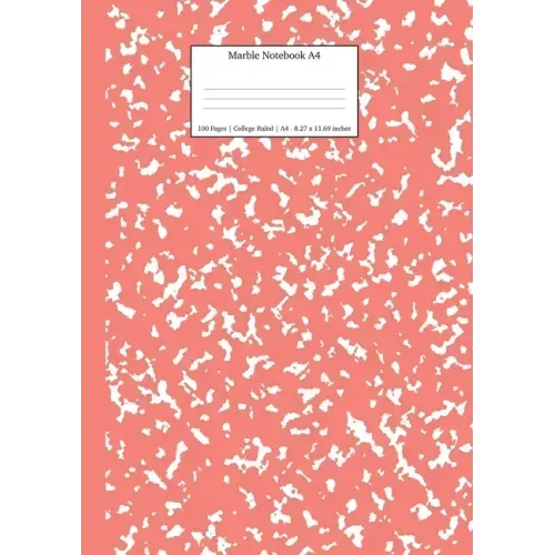 Marble Notebook A4: Coral Pink Marble College Ruled Journal