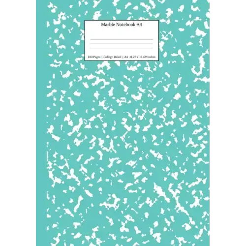 Marble Notebook A4: Turquoise Marble College Ruled Journal